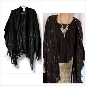 Elegant Black Fringed Women's Sweater Wrap